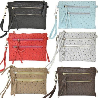 9039B - 6 PIECE OSTRICH CROSS BODY MESSENGER BAG (6 COLORS)